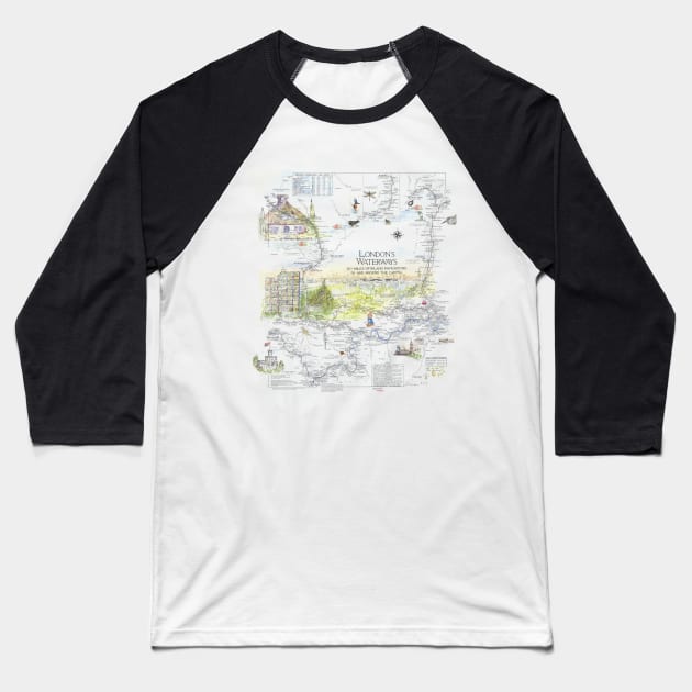 London Waterways Map Baseball T-Shirt by jellygnomes